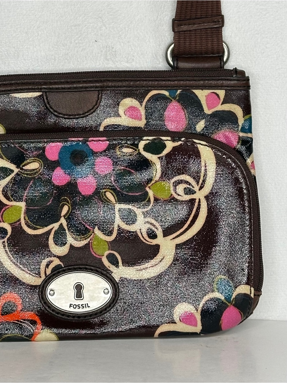 Fossil Vintage Key-Per Crossbody Floral Coated Canvas Colorful - Picture 4 of 10
